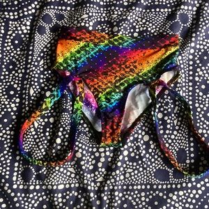 Rainbow rave bottoms with leg harness